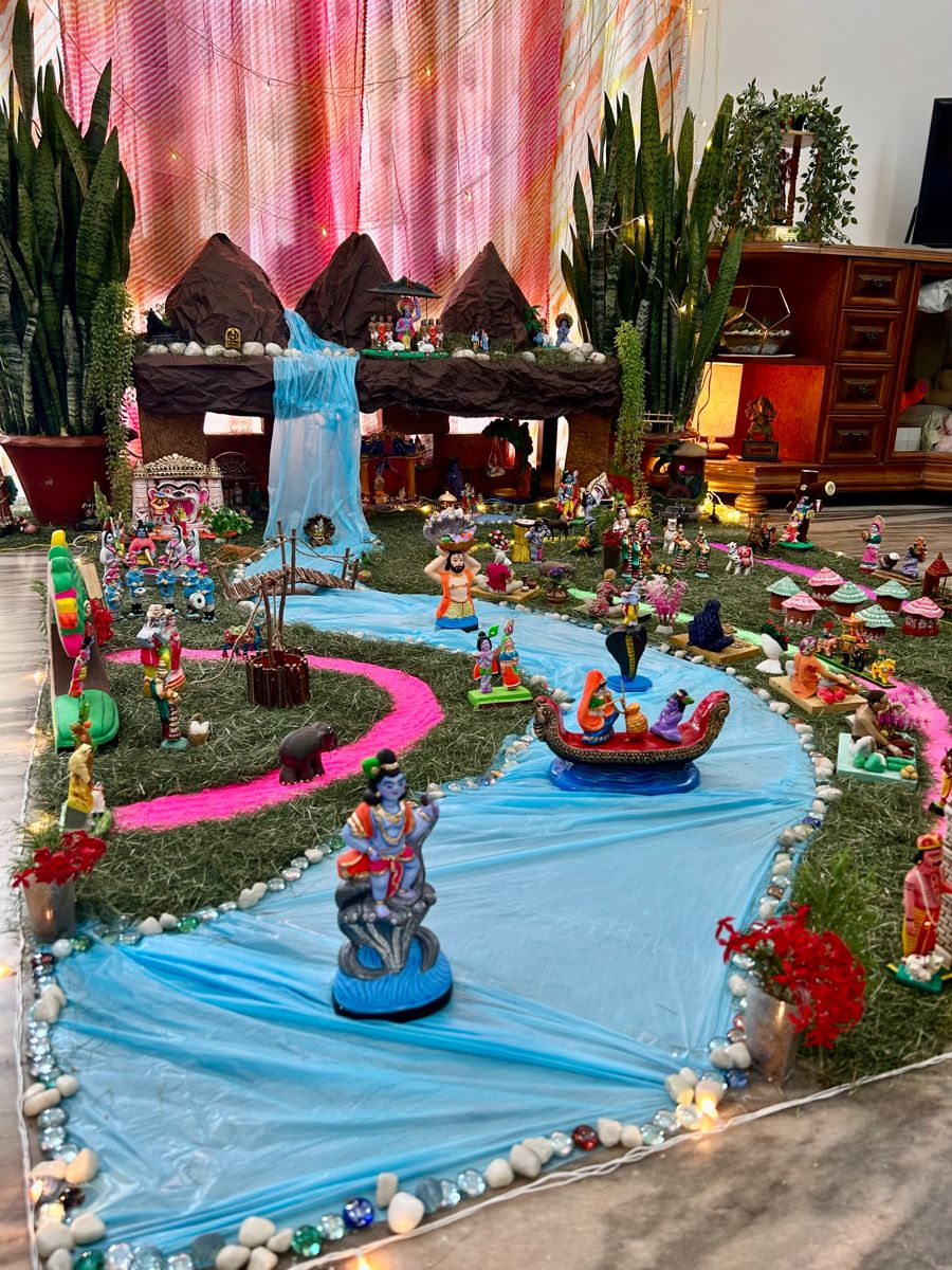 Flower altar decoration for Lord Krishna